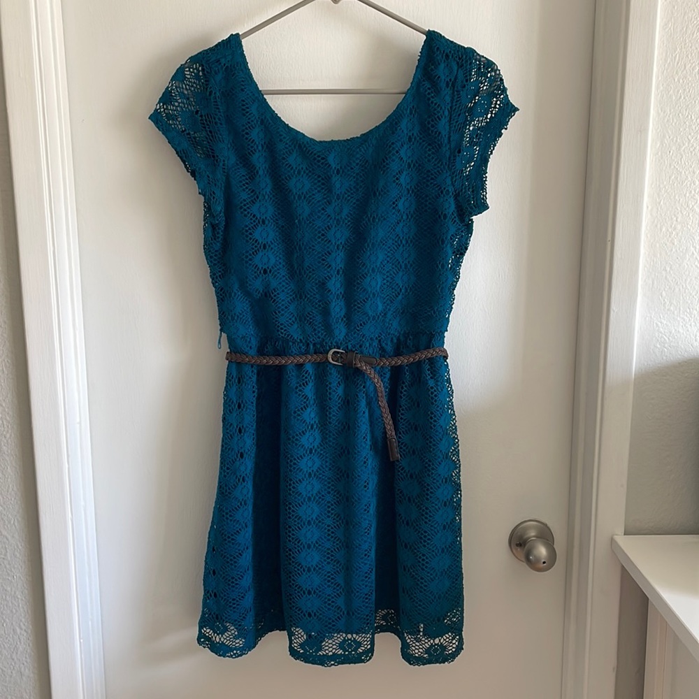 Teal lace short sleeve dress